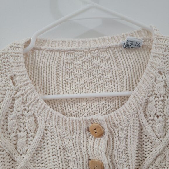 Womens Fisherman Cardigan Size Small Ivory Cable Knit Chunky Knit Granola - Picture 5 of 7
